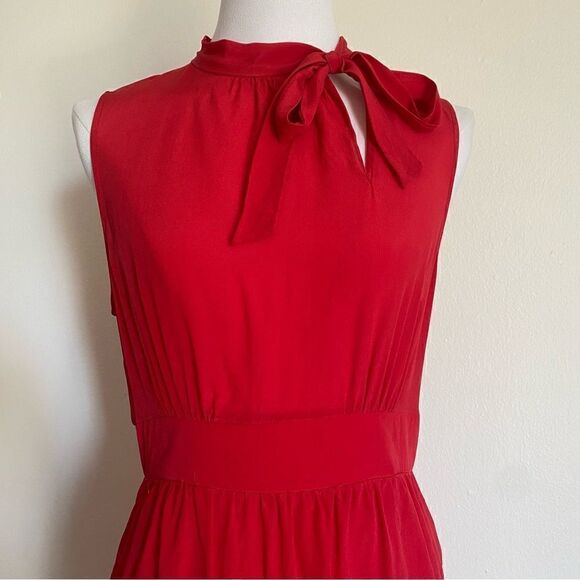 Anthropologie Girls From Savoy Ruffled Oska Red Silk Dress Size 6 - Picture 3 of 16